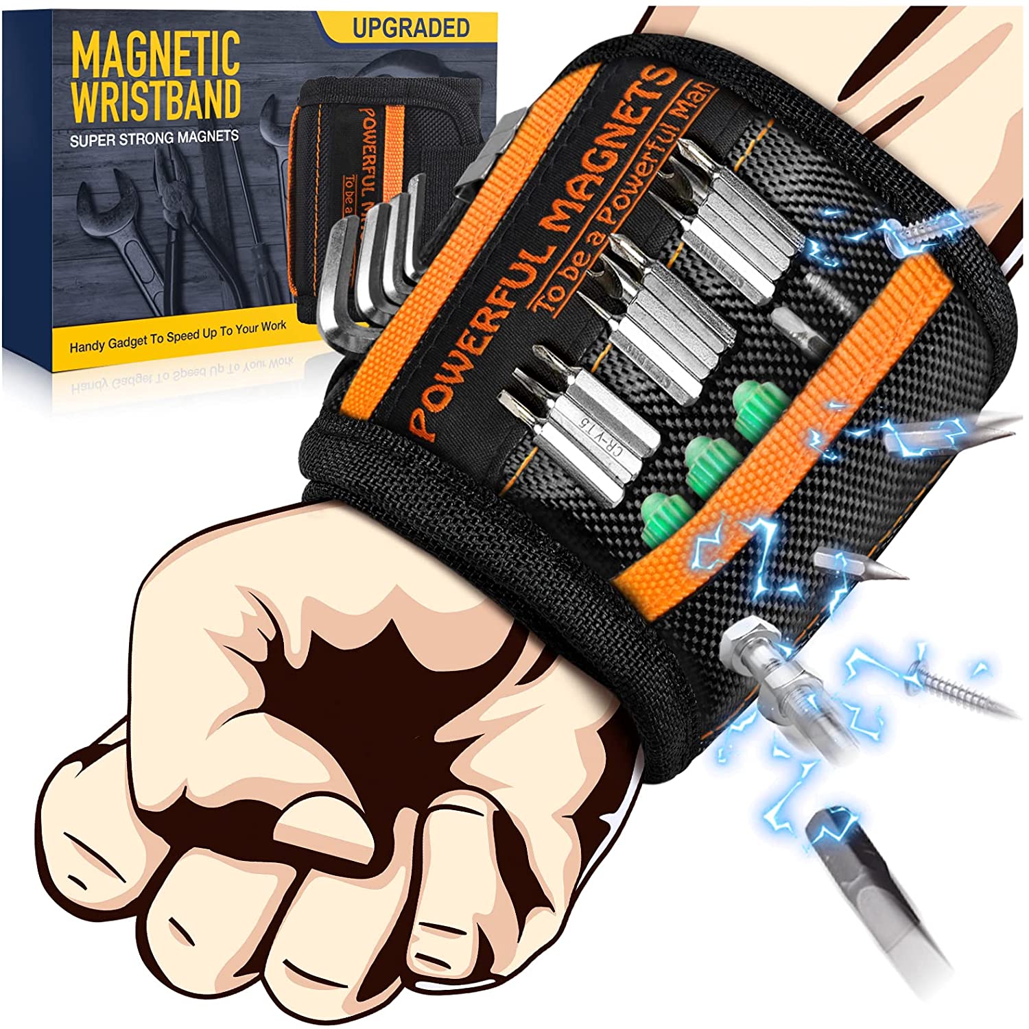 Cool Gadgets Unique Gift Ideas Tool Belt on Fathers Day Dad Birthday Christmas Stocking Stuffers for Women Magnets Drill Screws Holder for Husband Boyfriend Mens Tool Gifts Magnetic Wristband 